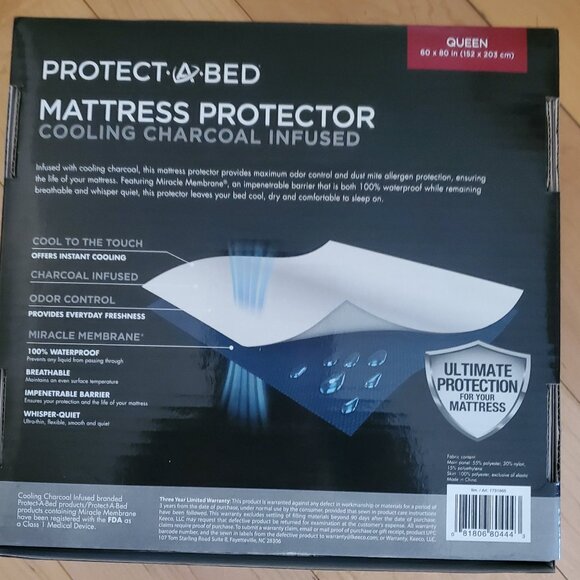 Protect A Bed Mattress Protector Cooling Charcoal Infused Queen Size - Picture 3 of 5
